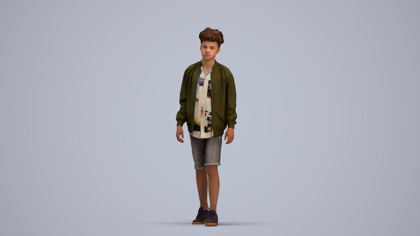 realistic 3D human boy casual kids, archviz people FBX OBJ for Blender, standing pose render