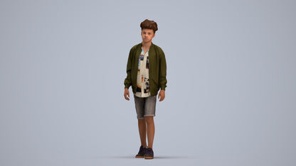 realistic 3D human boy casual kids, archviz people FBX OBJ for Blender, standing pose render