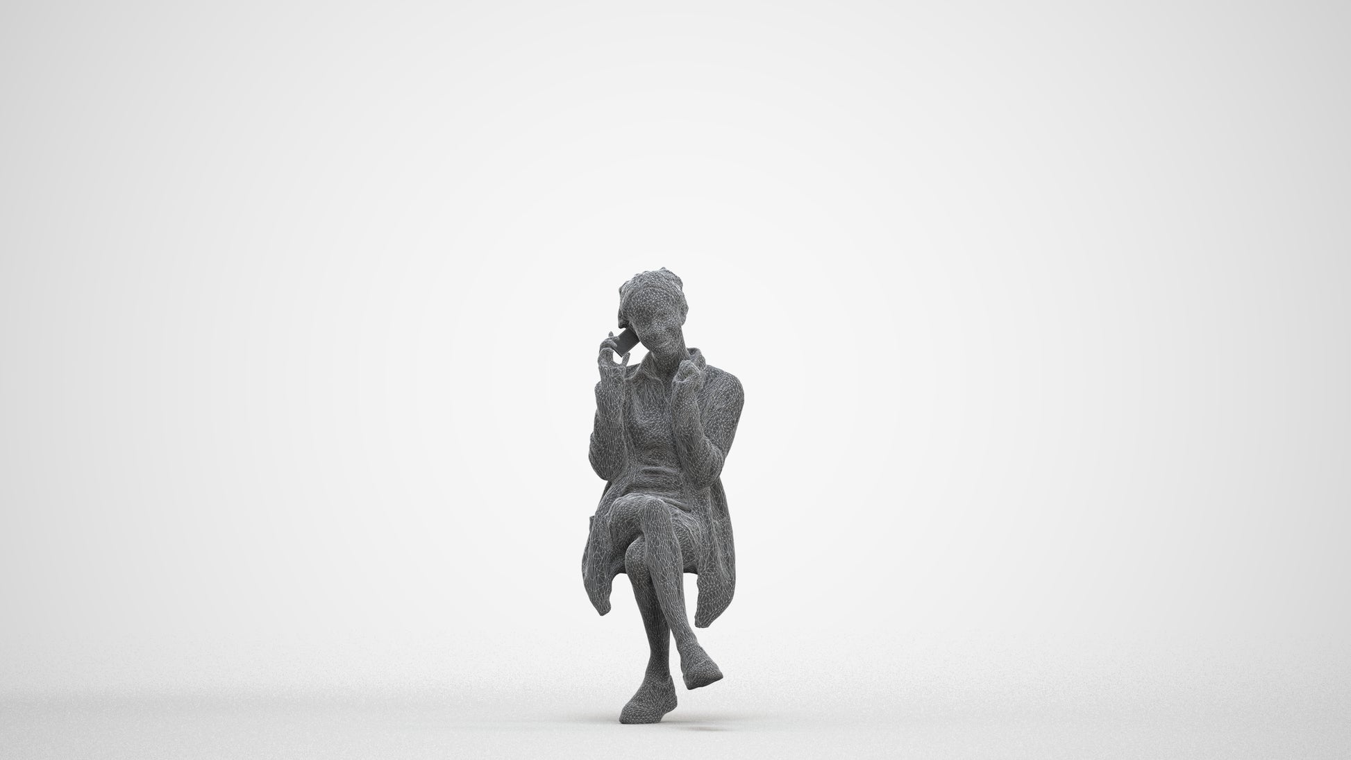 realistic 3D human woman casual sitting, archviz people FBX OBJ for Blender, three-quarter front view render