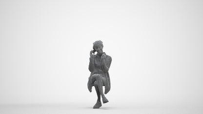 realistic 3D human woman casual sitting, archviz people FBX OBJ for Blender, three-quarter front view render