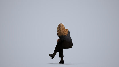 photogrammetry 3D woman business sitting, realistic human model archviz FBX, front view render