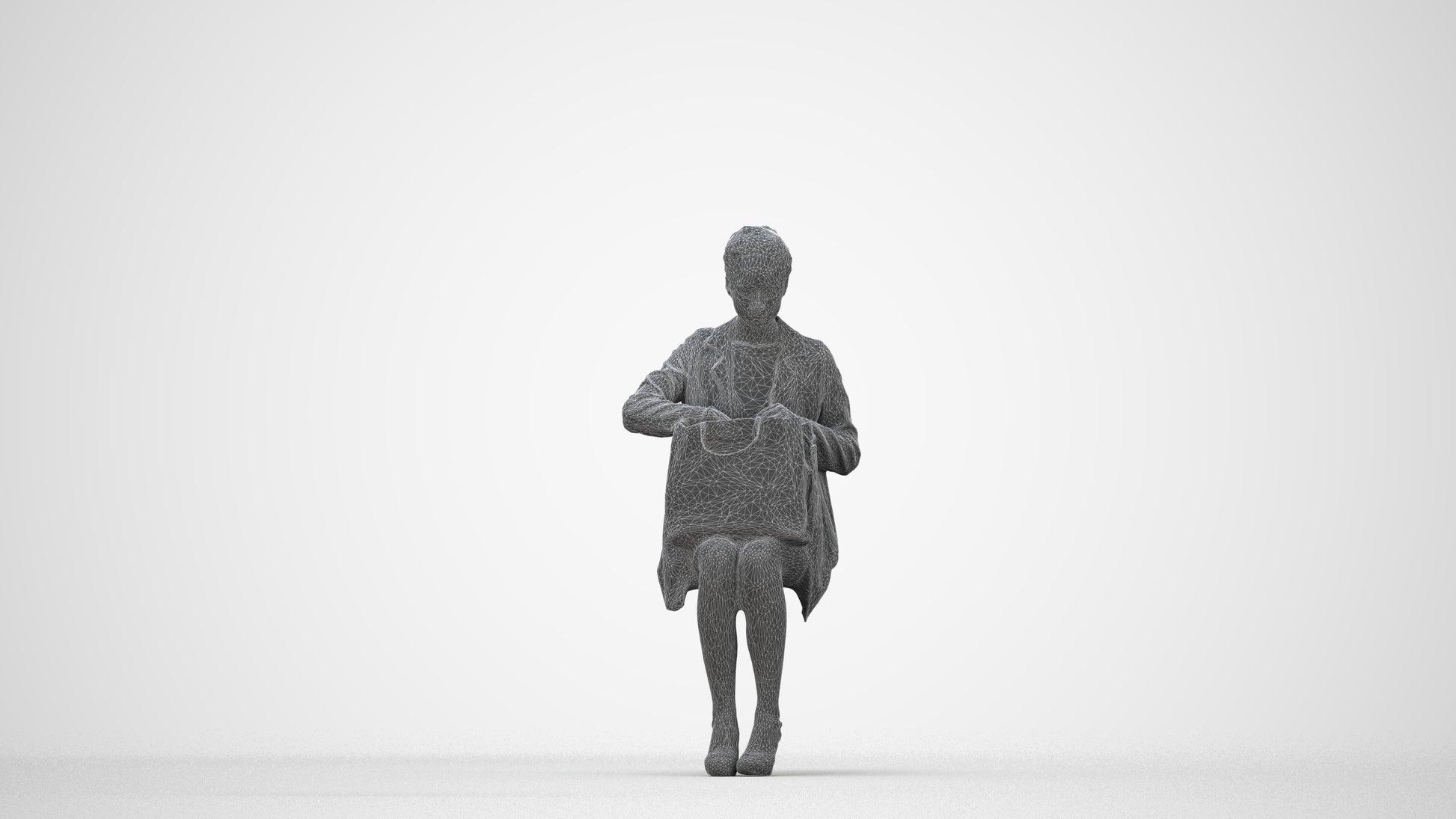 realistic 3D people woman business sitting, render-ready for V-Ray and Corona, FBX OBJ, wireframe back view