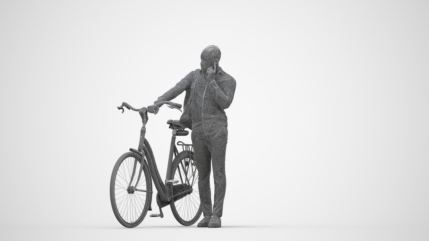 realistic 3D people man business cycling, render-ready for V-Ray and Corona, FBX OBJ, wireframe back view