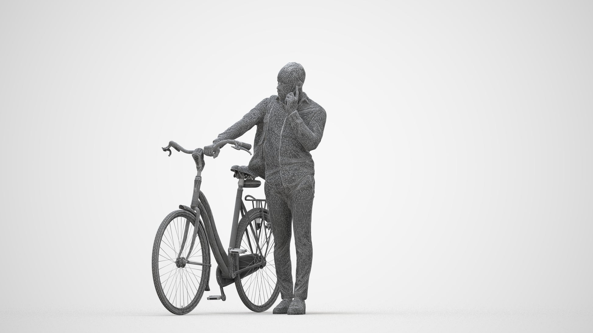 realistic 3D people man business cycling, render-ready for V-Ray and Corona, FBX OBJ, wireframe back view