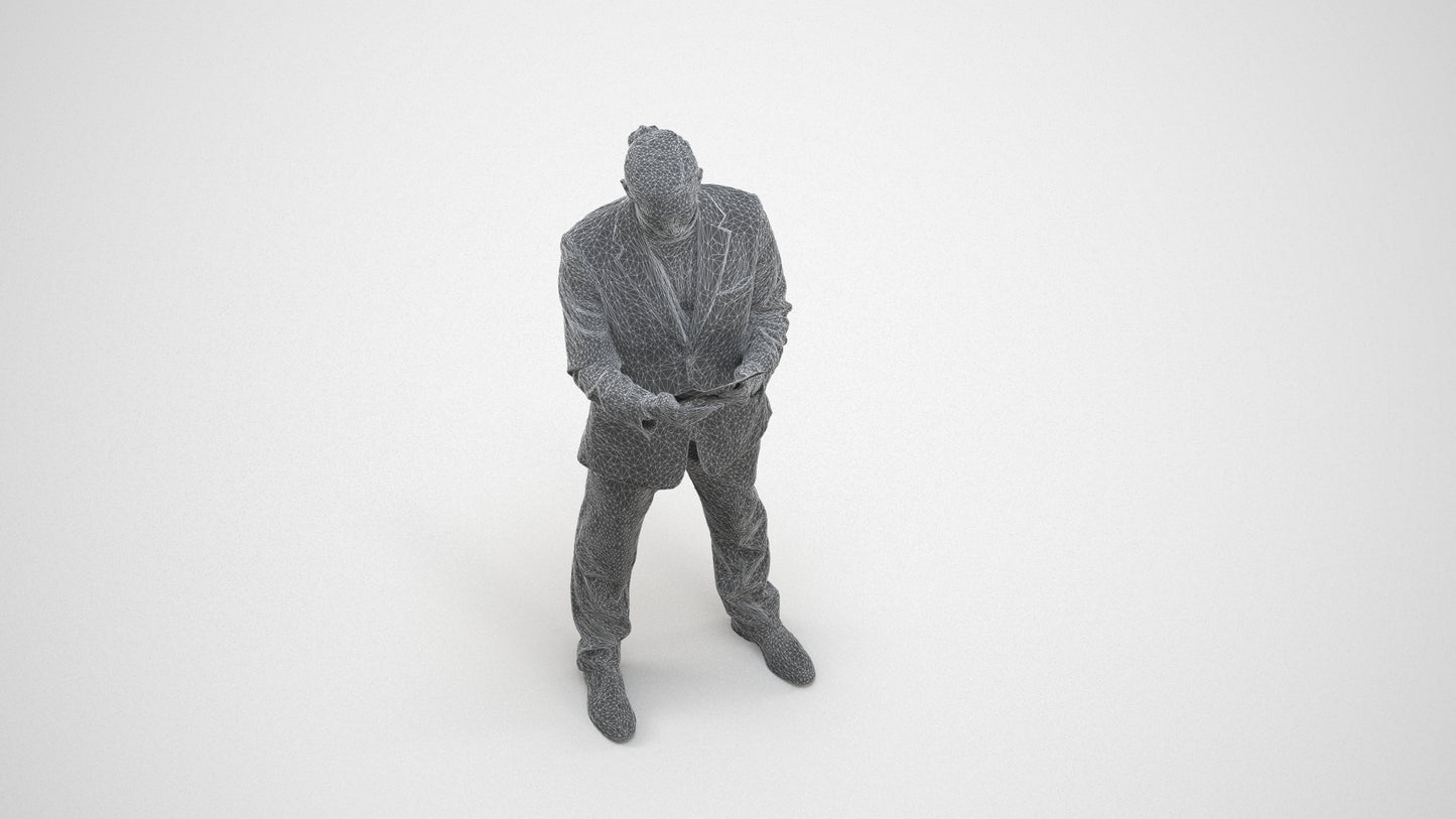realistic 3D man business, scanned archviz people for Blender and 3ds Max, wireframe three-quarter view