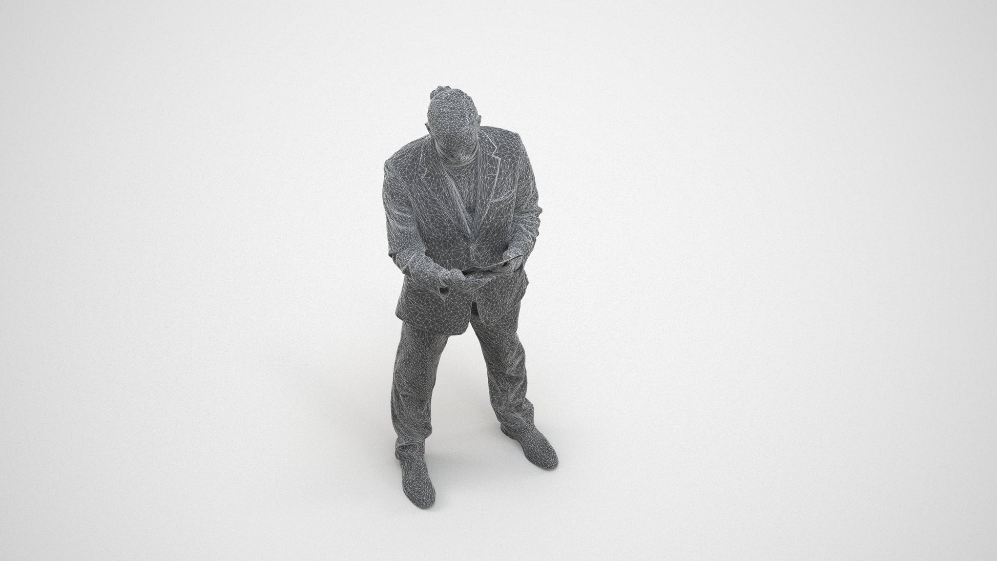 realistic 3D man business, scanned archviz people for Blender and 3ds Max, wireframe three-quarter view