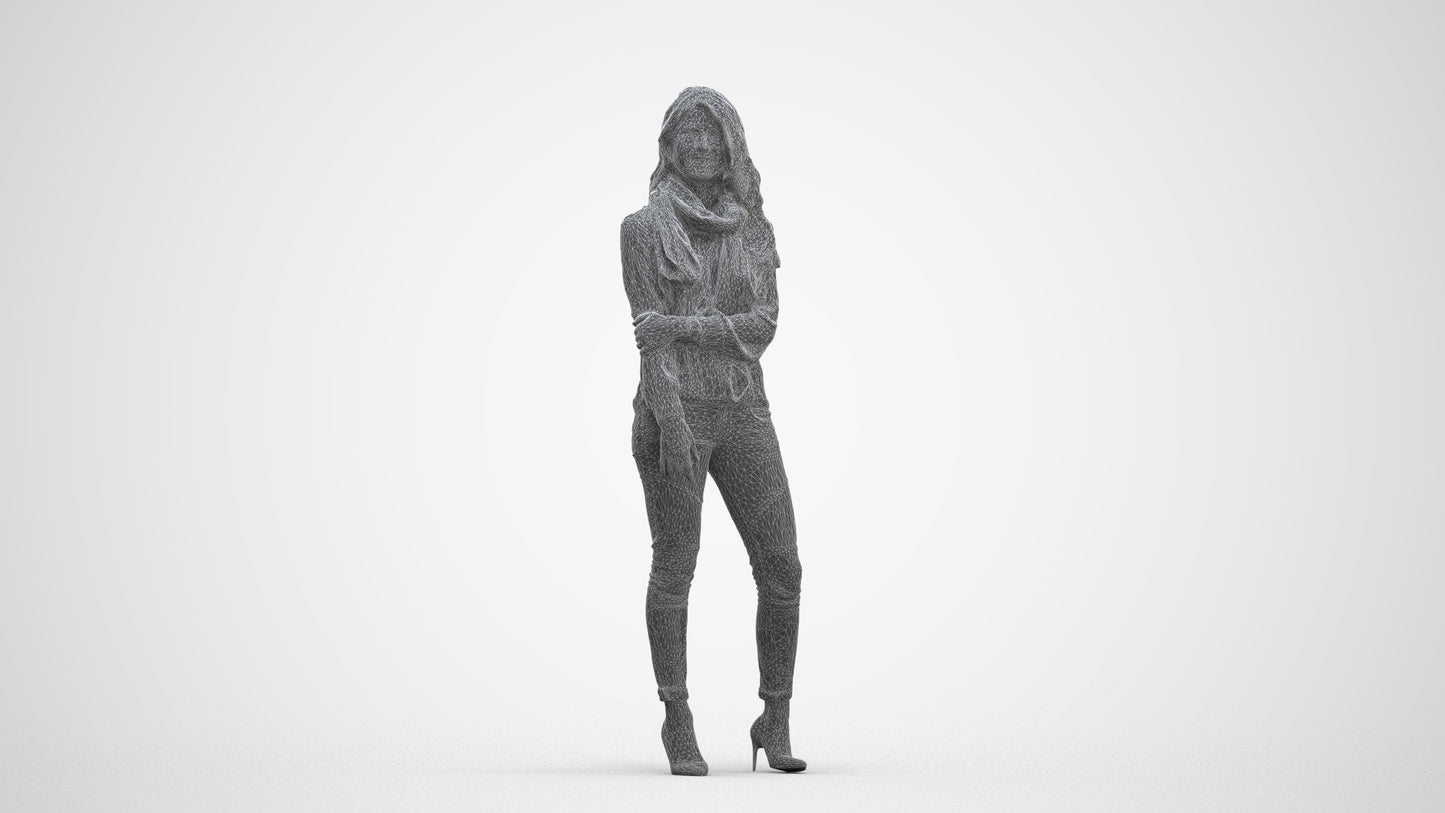 photogrammetry 3D woman casual standing, realistic human model archviz FBX, three-quarter front view render
