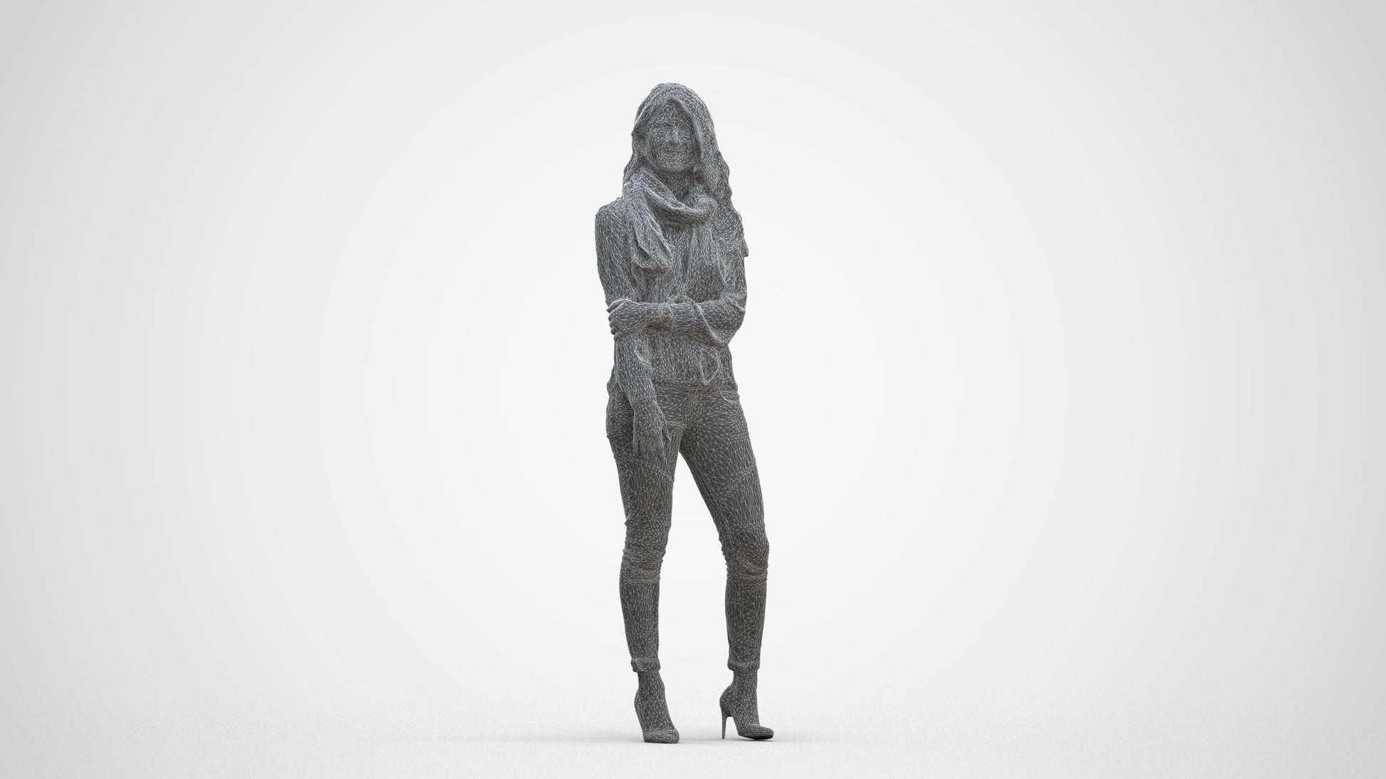 photogrammetry 3D woman casual standing, realistic human model archviz FBX, three-quarter front view render