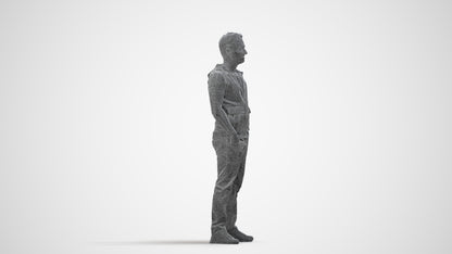 realistic 3D human man casual standing, archviz people FBX OBJ for Blender, wireframe side view
