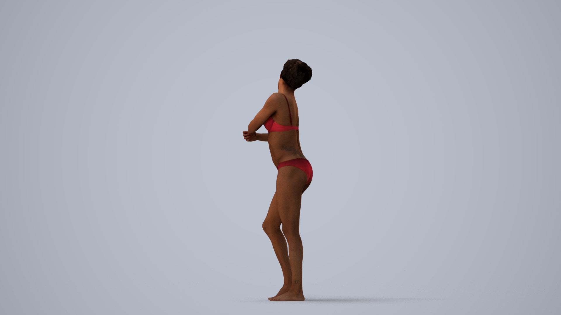 realistic 3D human woman pool, archviz people FBX OBJ for Blender, three-quarter view render