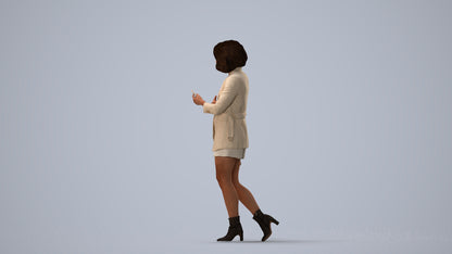 3D people model woman business standing, scanned human for 3ds Max rendering, three-quarter view render