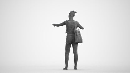 3D scanned girl standing casual, photorealistic archviz people for Enscape and SketchUp, wireframe front view