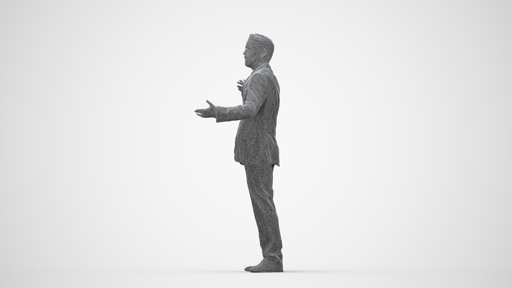 3D human model man business, photogrammetry scanned person for archviz, wireframe back view