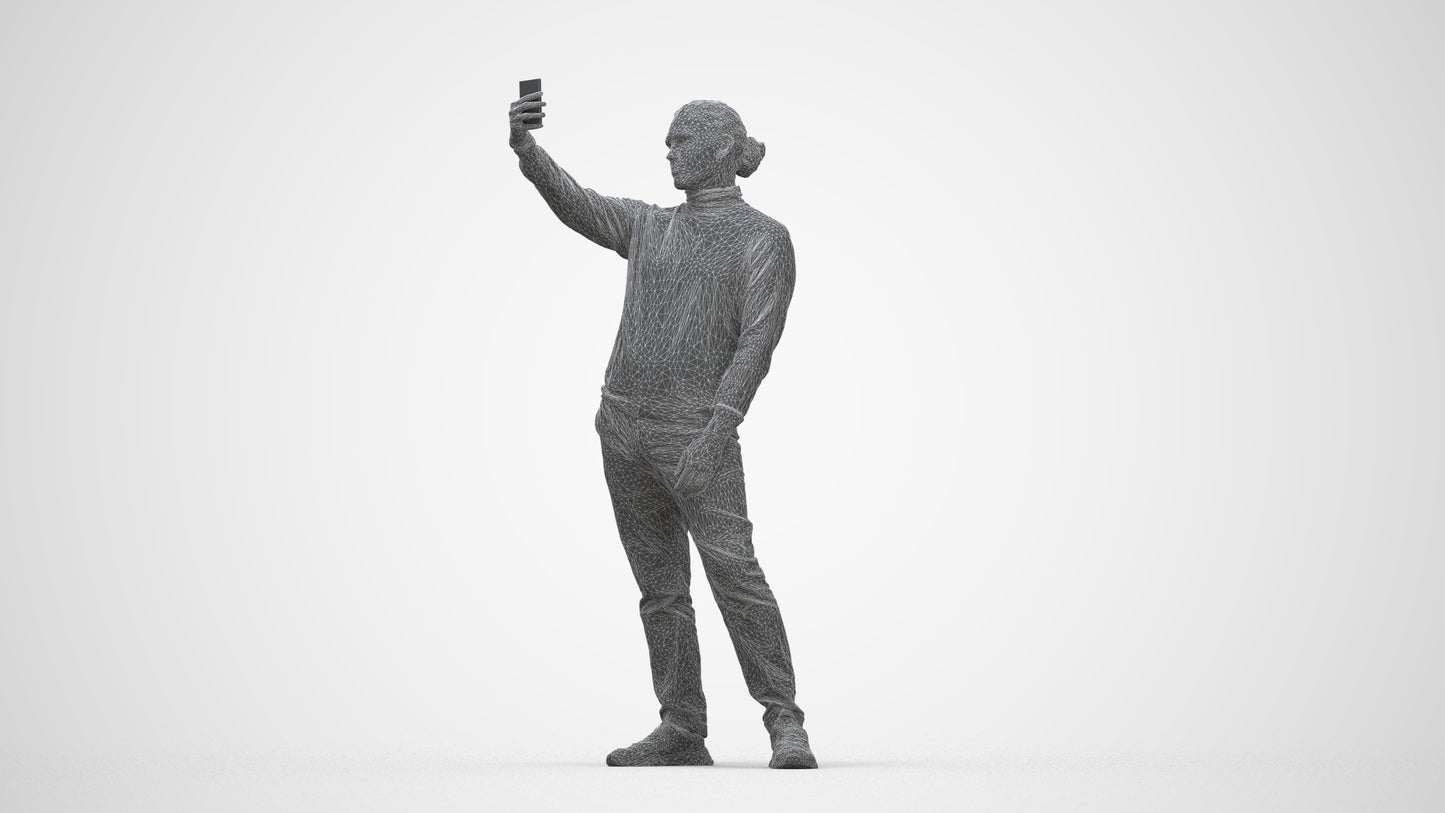 3D scanned man standing casual, photorealistic archviz people for Enscape and SketchUp, wireframe back view