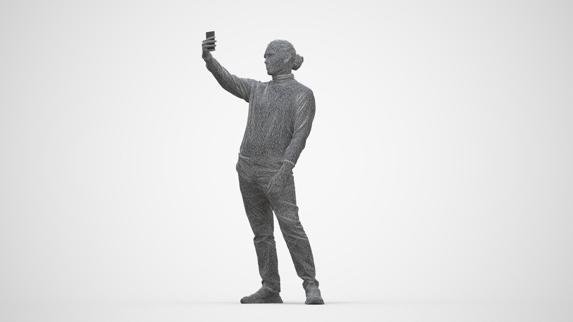 3D scanned man standing casual, photorealistic archviz people for Enscape and SketchUp, wireframe back view