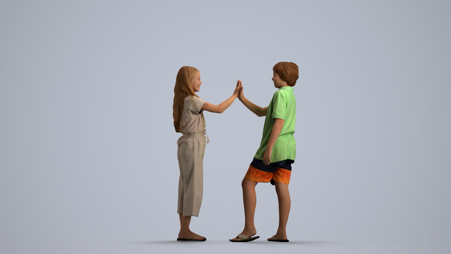 3D people model girl kids, scanned human for 3ds Max rendering, front view render