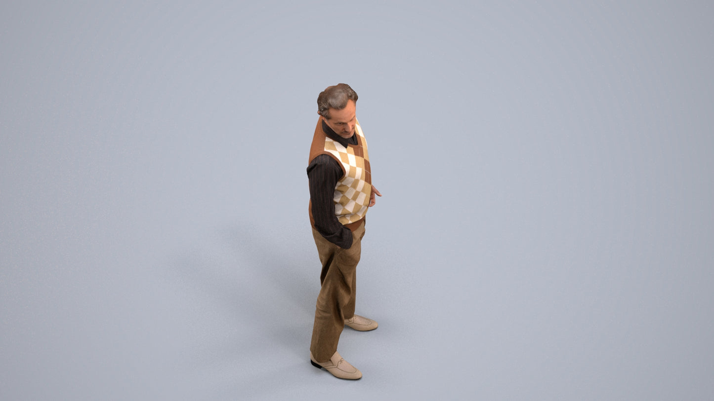 realistic 3D human man business standing, archviz people FBX OBJ for Blender, back view render