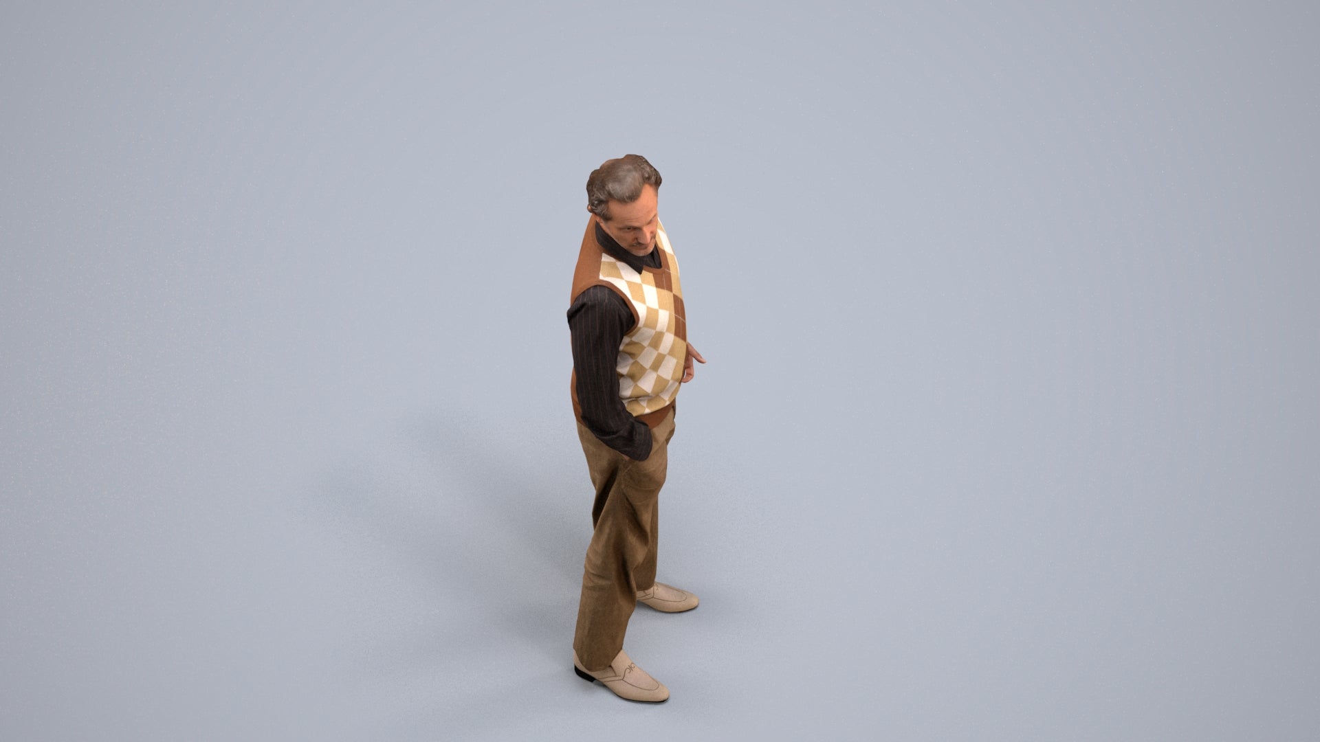 realistic 3D human man business standing, archviz people FBX OBJ for Blender, back view render