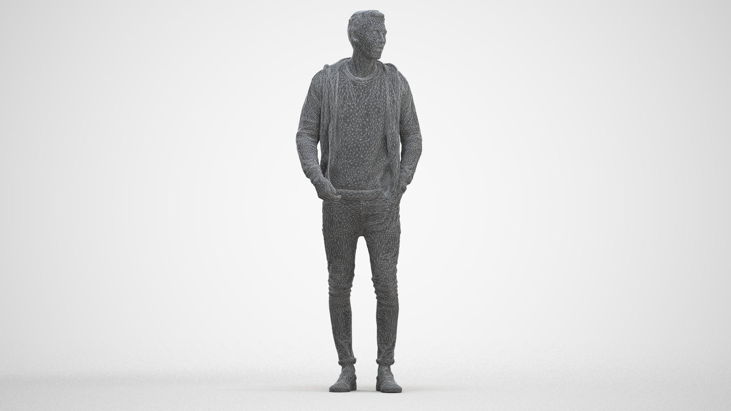 realistic 3D people man casual standing, render-ready for V-Ray and Corona, FBX OBJ, three-quarter front view render