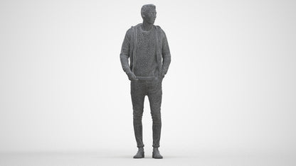 realistic 3D people man casual standing, render-ready for V-Ray and Corona, FBX OBJ, three-quarter front view render