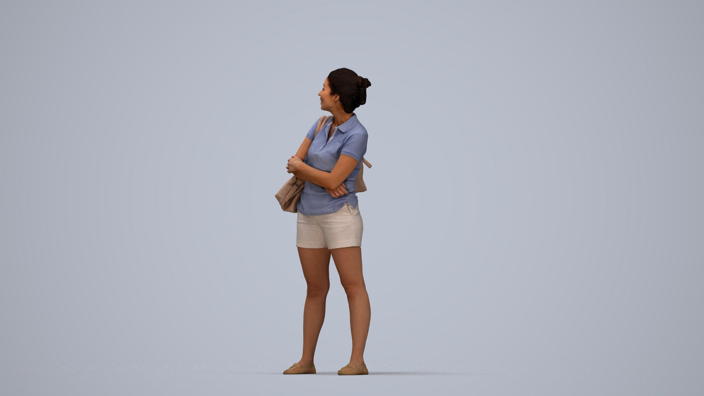 3D people model woman casual standing, scanned human for 3ds Max rendering, top-down view render