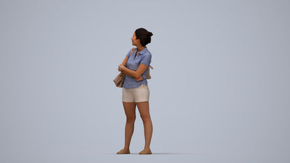 3D people model woman casual standing, scanned human for 3ds Max rendering, top-down view render