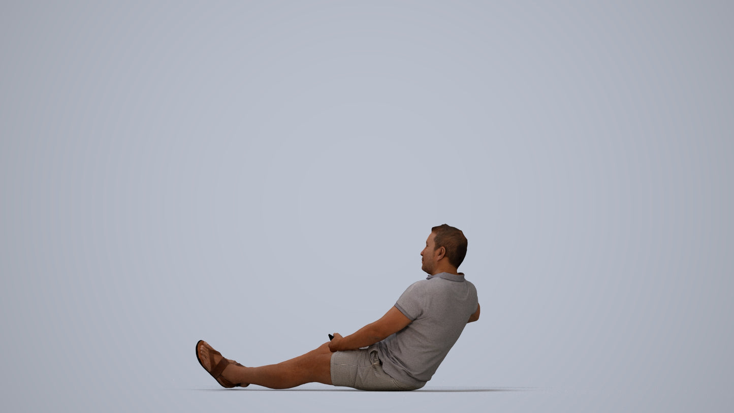 3D scanned man sitting casual, photorealistic archviz people for Enscape and SketchUp, top-down view render