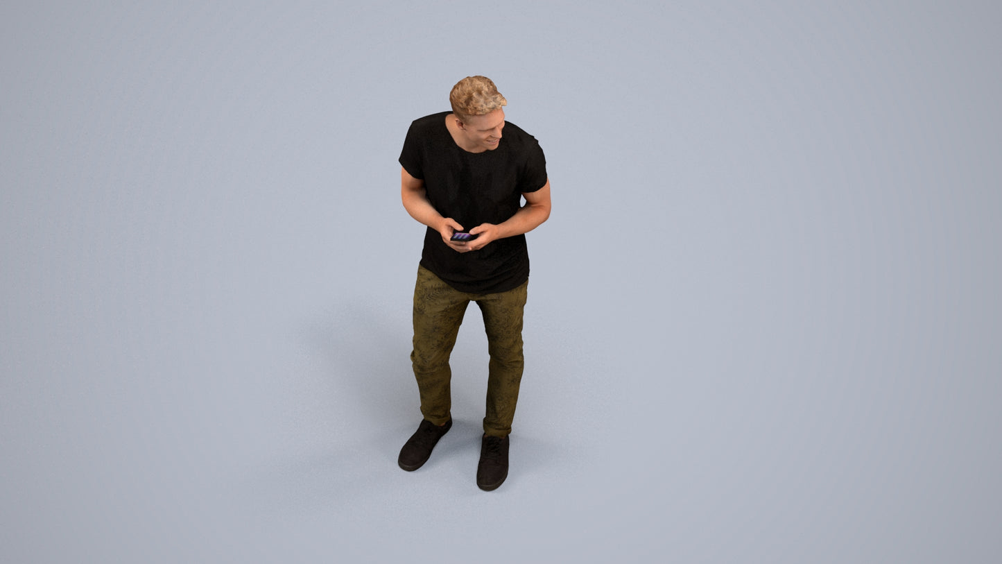 3D human model man casual standing, photogrammetry scanned person for archviz, back view render