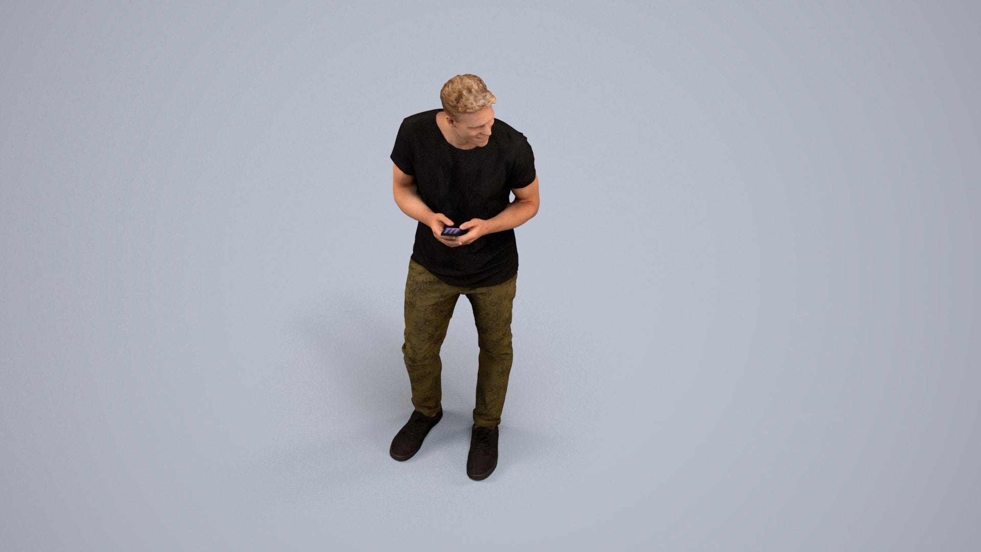 3D human model man casual standing, photogrammetry scanned person for archviz, back view render