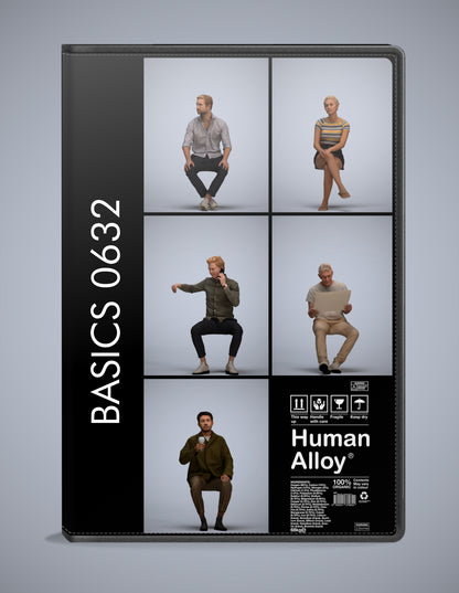 realistic 3D people sitting set, 5 render-ready models for V-Ray and Corona