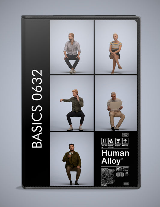 realistic 3D people sitting set, 5 render-ready models for V-Ray and Corona