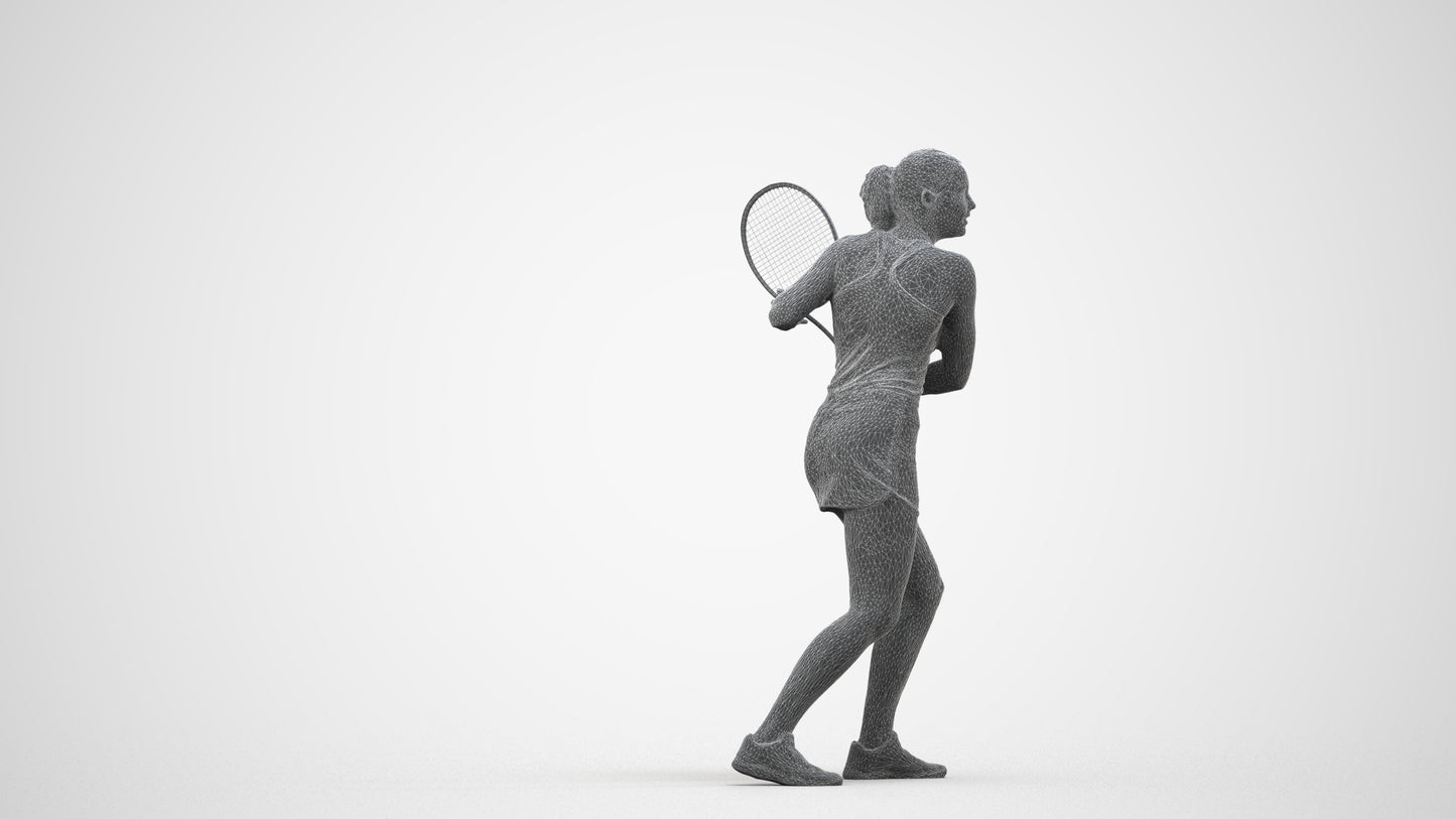 realistic 3D girl sport, scanned archviz people for Blender and 3ds Max, wireframe side view