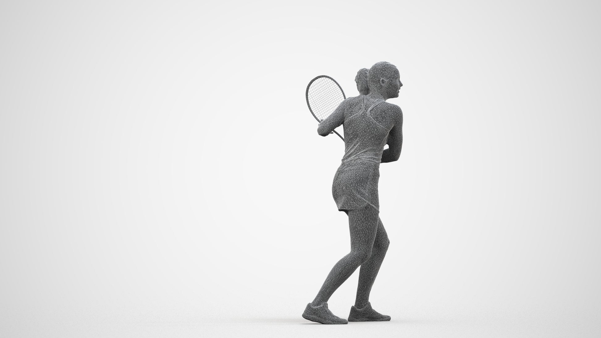 realistic 3D girl sport, scanned archviz people for Blender and 3ds Max, wireframe side view