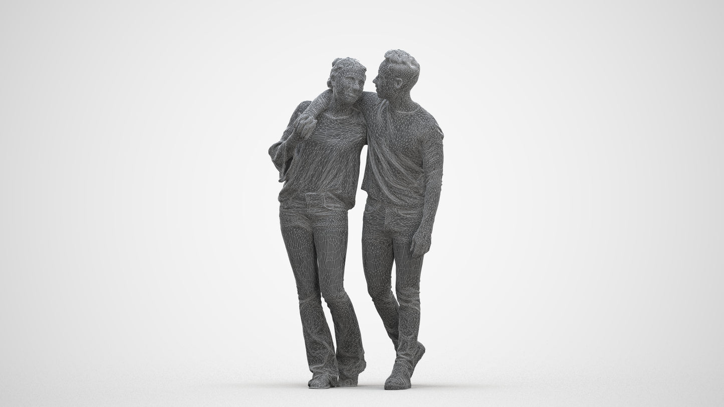 scanned 3D woman casual couple, photogrammetry people for Enscape and V-Ray, three-quarter front view render