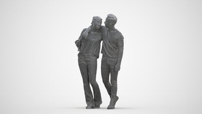 scanned 3D woman casual couple, photogrammetry people for Enscape and V-Ray, three-quarter front view render