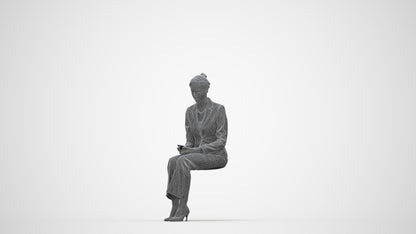 photogrammetry 3D woman business sitting, realistic human model archviz FBX, wireframe back view