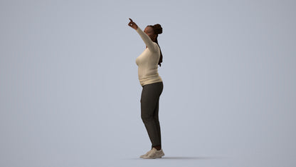 3D scanned woman standing casual, photorealistic archviz people for Enscape and SketchUp, three-quarter view render