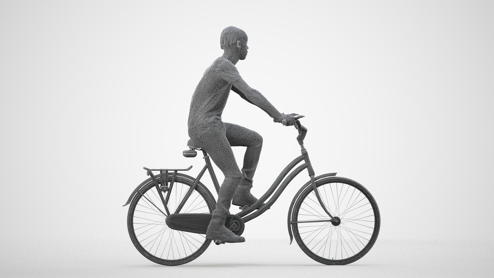 realistic 3D boy casual cycling, scanned archviz people for Blender and 3ds Max, wireframe side view