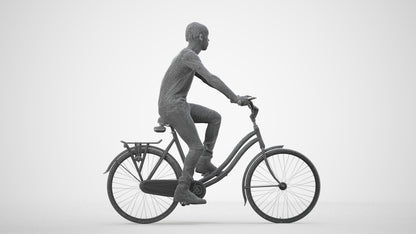 realistic 3D boy casual cycling, scanned archviz people for Blender and 3ds Max, wireframe side view