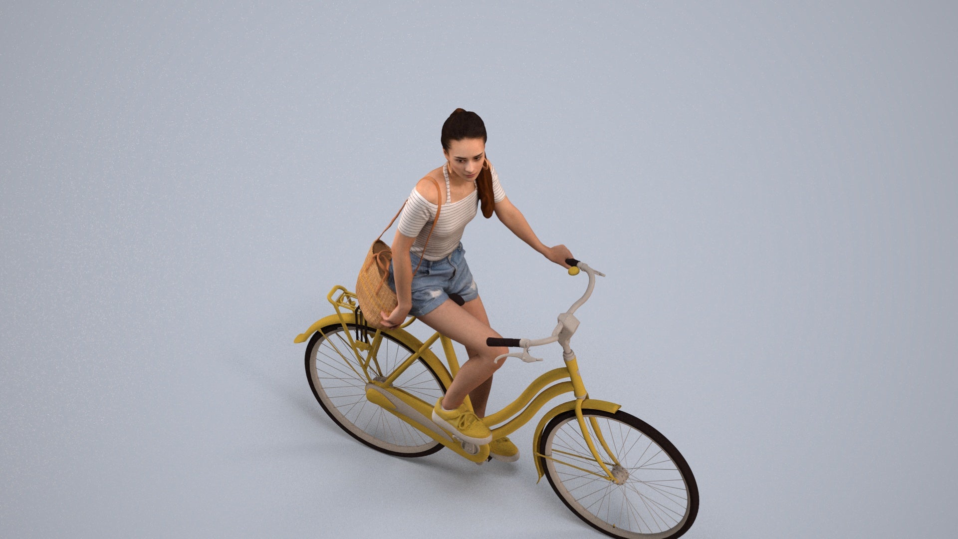 3D people model woman casual cycling, scanned human for 3ds Max rendering, back view render