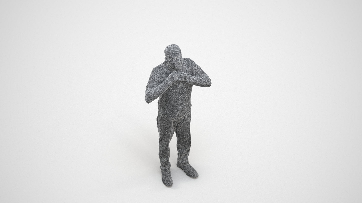 3D people model man business standing, scanned human for 3ds Max rendering, wireframe three-quarter view