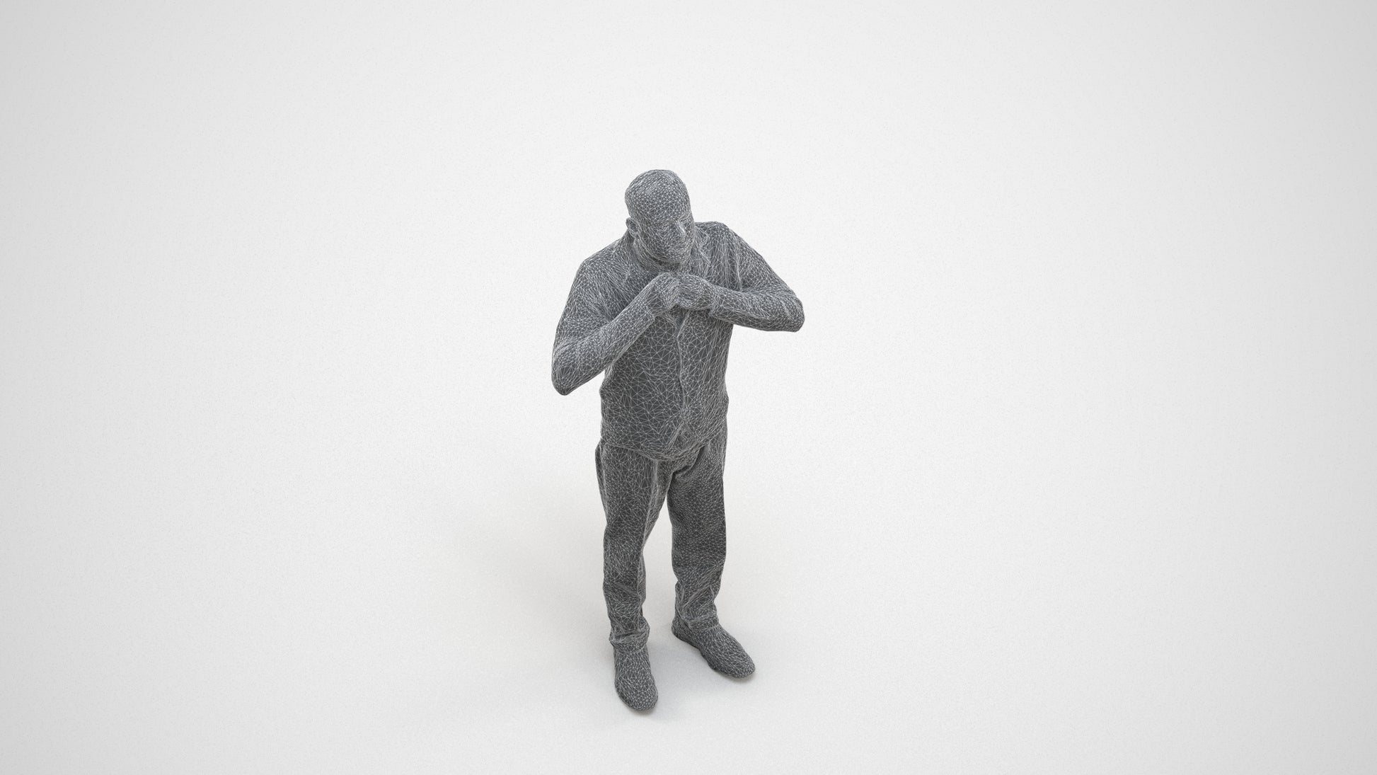 3D people model man business standing, scanned human for 3ds Max rendering, wireframe three-quarter view