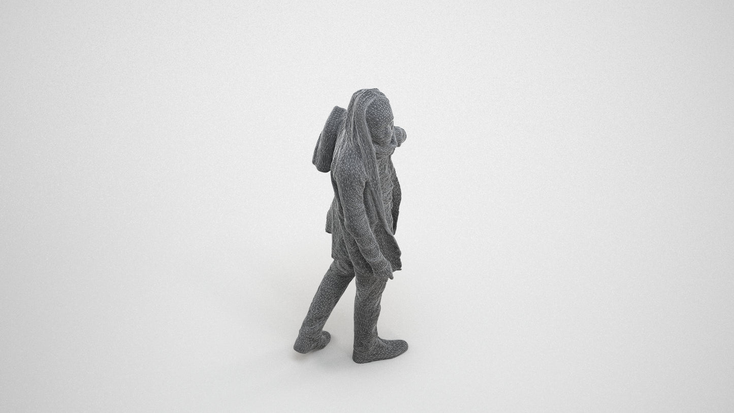 realistic 3D man casual walking, scanned archviz people for Blender and 3ds Max, wireframe three-quarter view