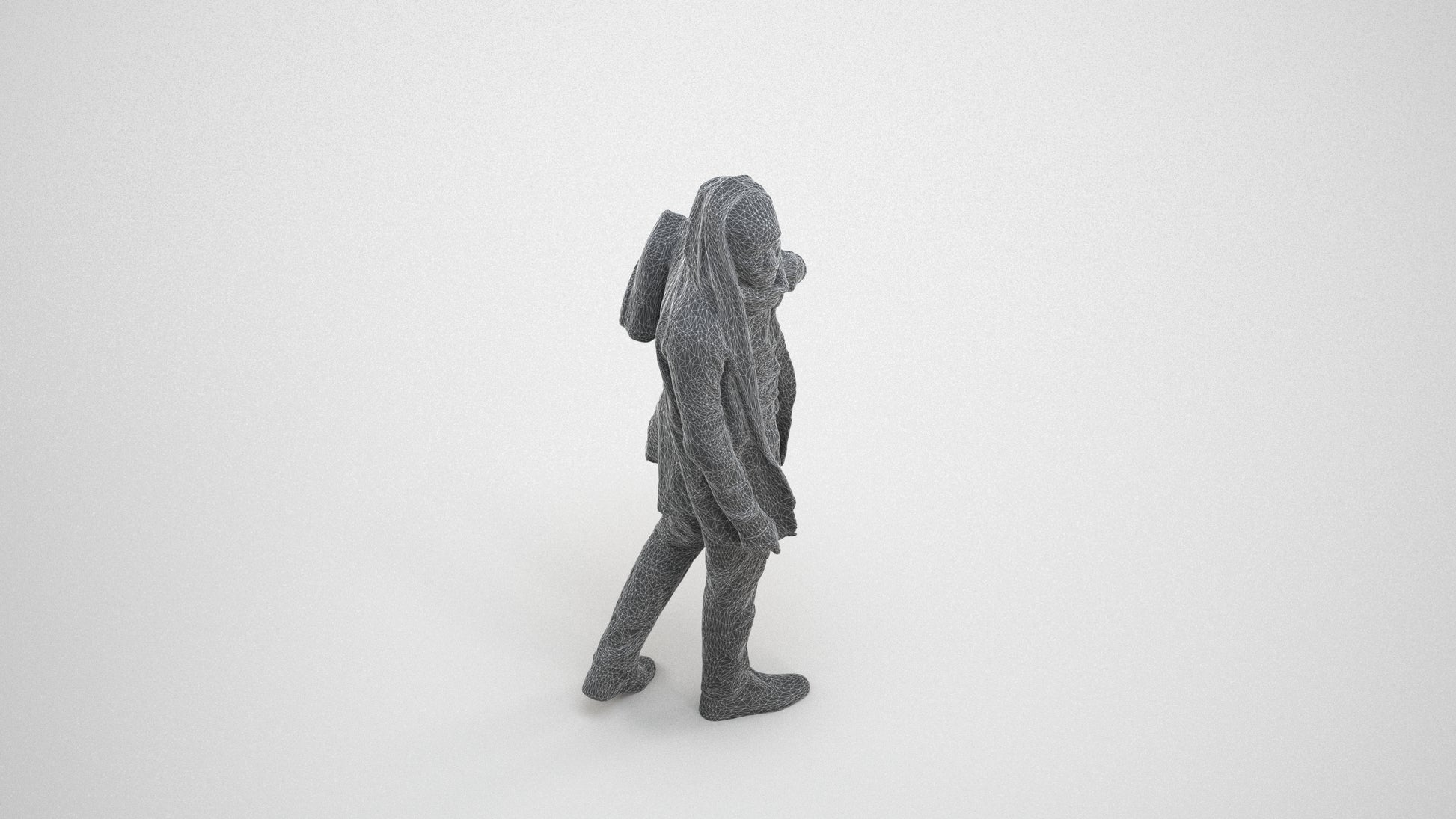 realistic 3D man casual walking, scanned archviz people for Blender and 3ds Max, wireframe three-quarter view