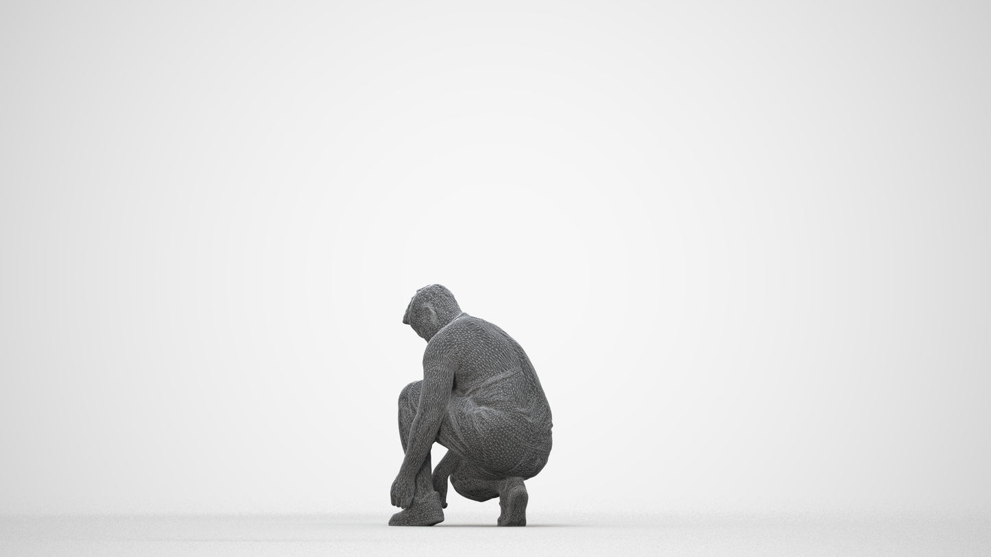 scanned 3D man sport standing, photogrammetry people for Enscape and V-Ray, wireframe back view