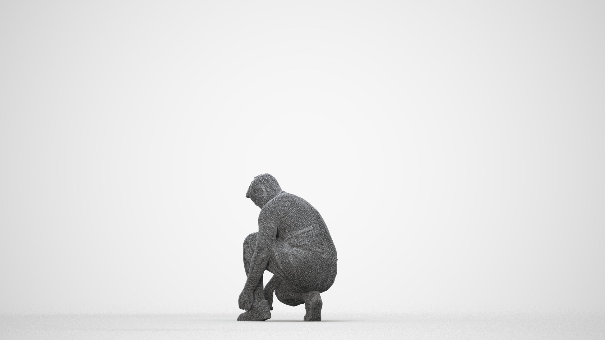 scanned 3D man sport standing, photogrammetry people for Enscape and V-Ray, wireframe back view
