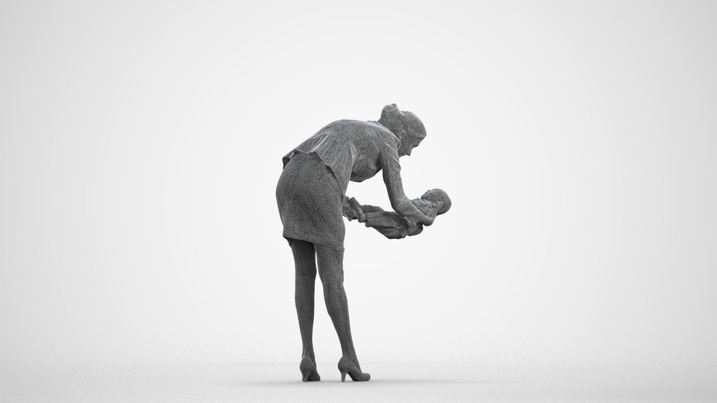 3D people model girl business kids, scanned human for 3ds Max rendering, wireframe front view