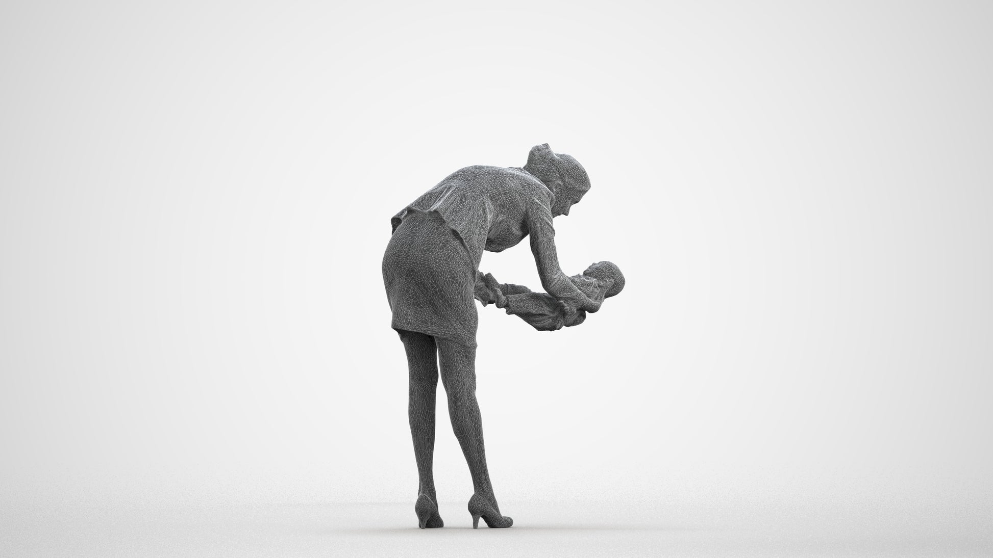 3D people model girl business kids, scanned human for 3ds Max rendering, wireframe front view