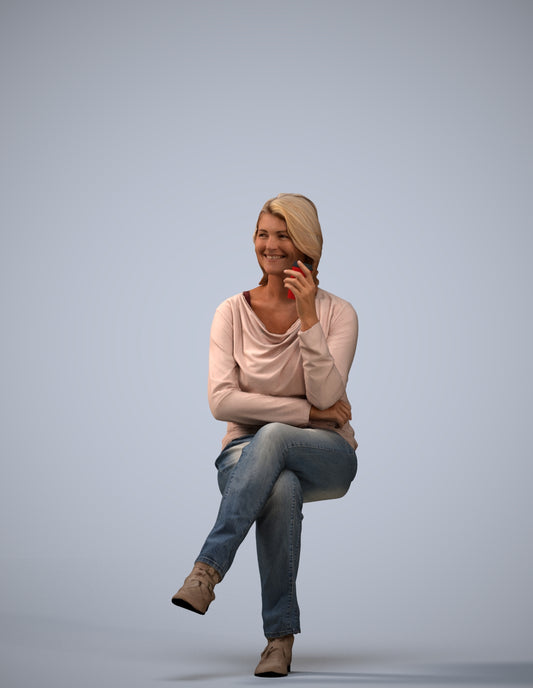 scanned 3D woman casual sitting, photogrammetry people for Enscape and V-Ray