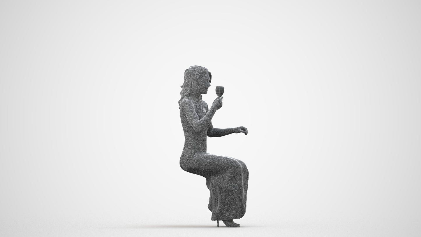 3D human model woman formal formalaffairs, photogrammetry scanned person for archviz, wireframe side view
